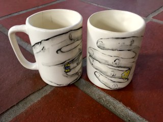 Coffee cups painted by Eleanor Dickinson 1995