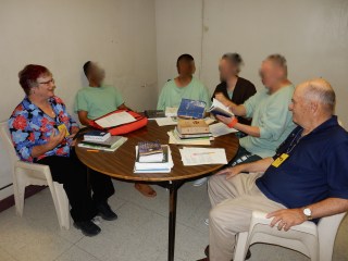 EfM at Elmwood Jail, Katy Dickinson, Patrick Ryan, 4 inmates, Milpitas CA, Aug 2016