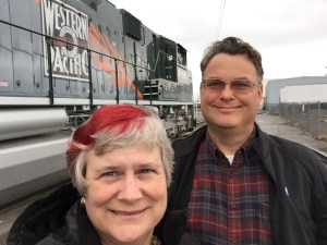2017 Katy Dickinson and John Plocher with UP1983 engine, Western Pacific Railroad Historical Convention, May 2017
