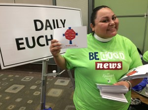 Rev. Nancy Frausto Handing out The Way of Love for Presiding Bishop Curry GC79, 5 July 2018, Austin TX