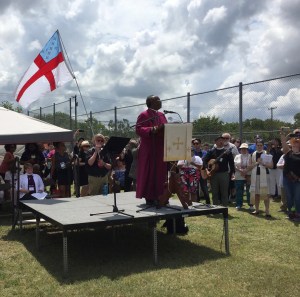 Presiding Bishop Michael Curry with Episcopal General Convention at ICE Hutto Detention Center outside Austin Texas, 8 July 2018