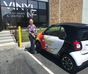 Katy Dickinson 2017 SmartCar with flame wrap