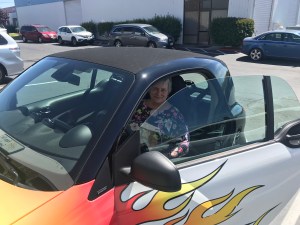 Katy Dickinson 2017 SmartCar with flame wrap