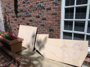 Eleanor Dickinson Adam and Eve line drawings, GTU Adams Gallery, July 2019