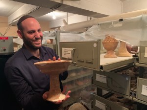 Aharon Tavger with chalice at Bade Museum, Pacific School of Religion, Berkeley, Nov 2019