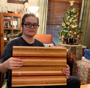Paul D. Goodman with reclaimed hardwood cutting board Dec 2019