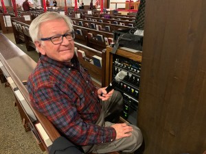 Ed Jacklitch sound technician, Consecration of Lucinda Ashby, 11 Jan 2020
