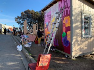 The Village tiny house building, Oakland, 18 Jan 2020