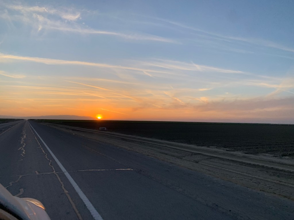 Sunset driving home from Kingsburg to San Jose on Highway 5, 23 April 2021