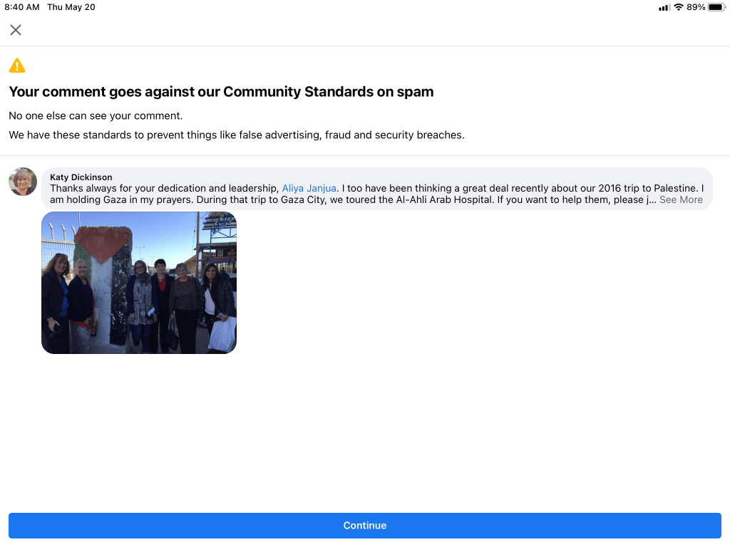 Facebook post rejection 20 May 2021