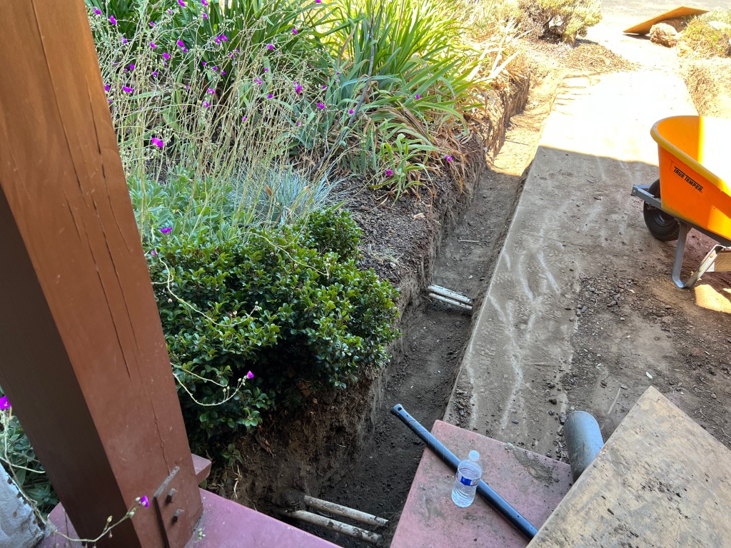 French drain trench complete, July 2022
