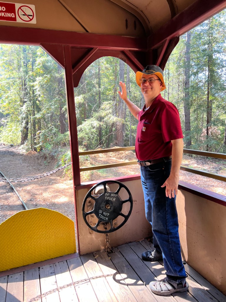 John Plocher on Skunk Train, Willits, California, August 2022